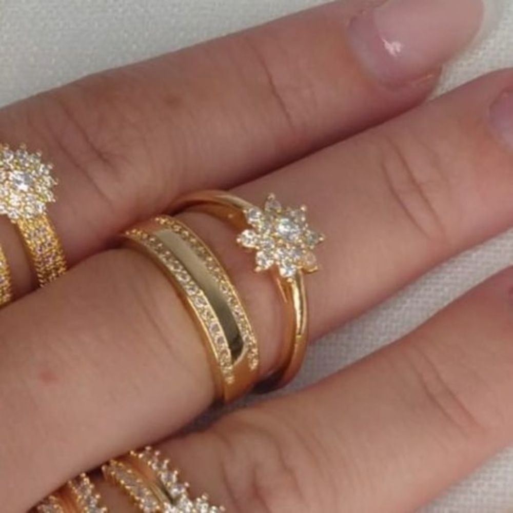 Gold Fill AAA CZ Wedding Band Ring Set